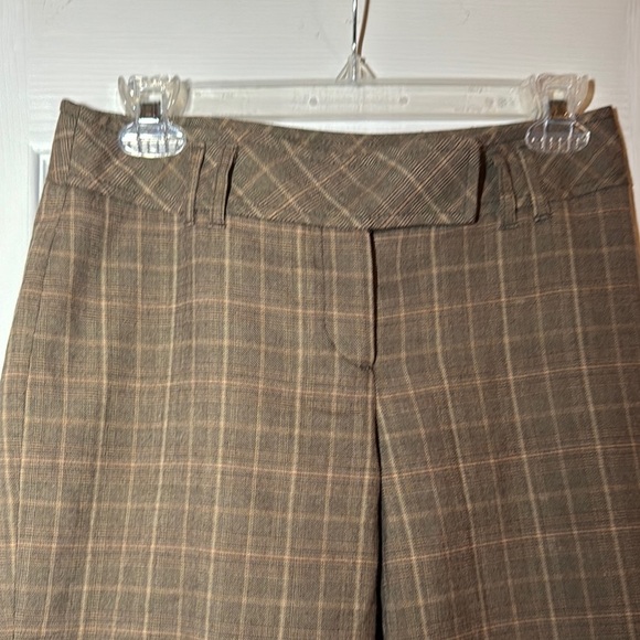 Plaid Cropped Pants Career Casual Brown Tan Checkered Trousers - Picture 2 of 6